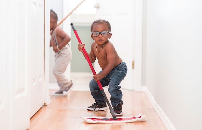 Cool Kid Helping Mom Clean