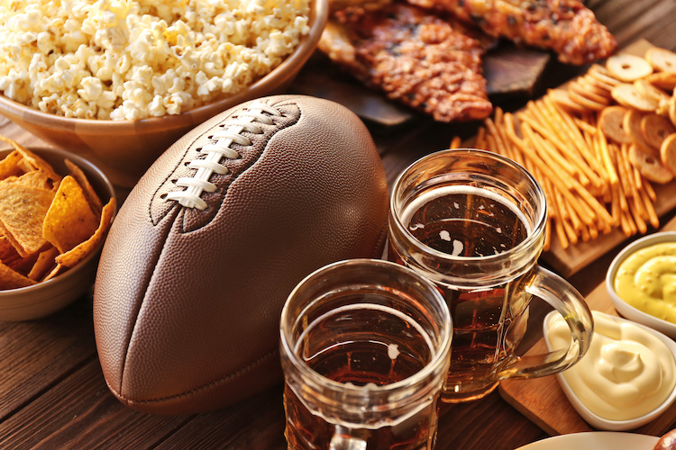 Spread of food for a Super Bowl party.