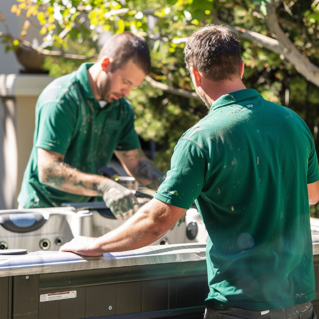 Local junk removal professionals removing a hot tub in Lindsay, OK