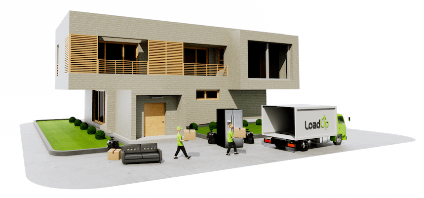 Cartoon house cutout showing an estate cleanout.