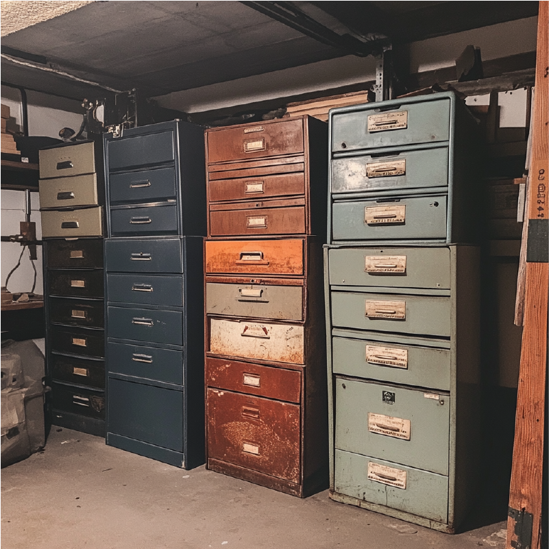 old file cabinets in garage