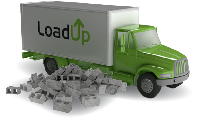 LoadUp box truck with a pile of cinder blocks ready for removal