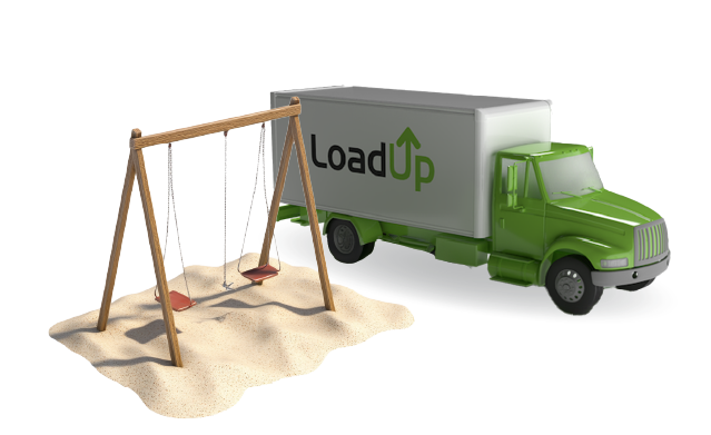 Junk removal truck with a swing set ready for removal and disposal