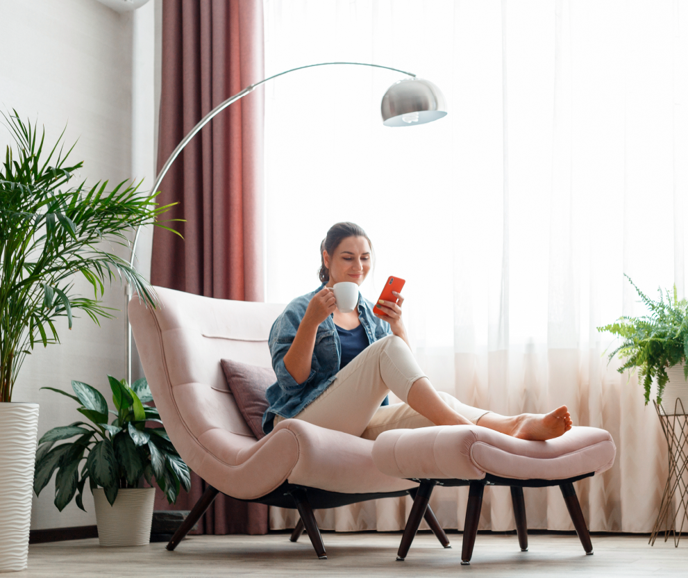 Woman reading in a newly assembled chair