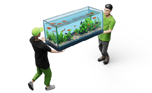 Loaders hauling away an old aquarium