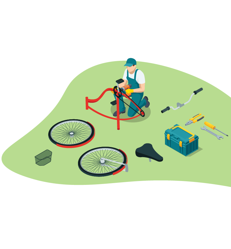 Professional assembling a bycicle