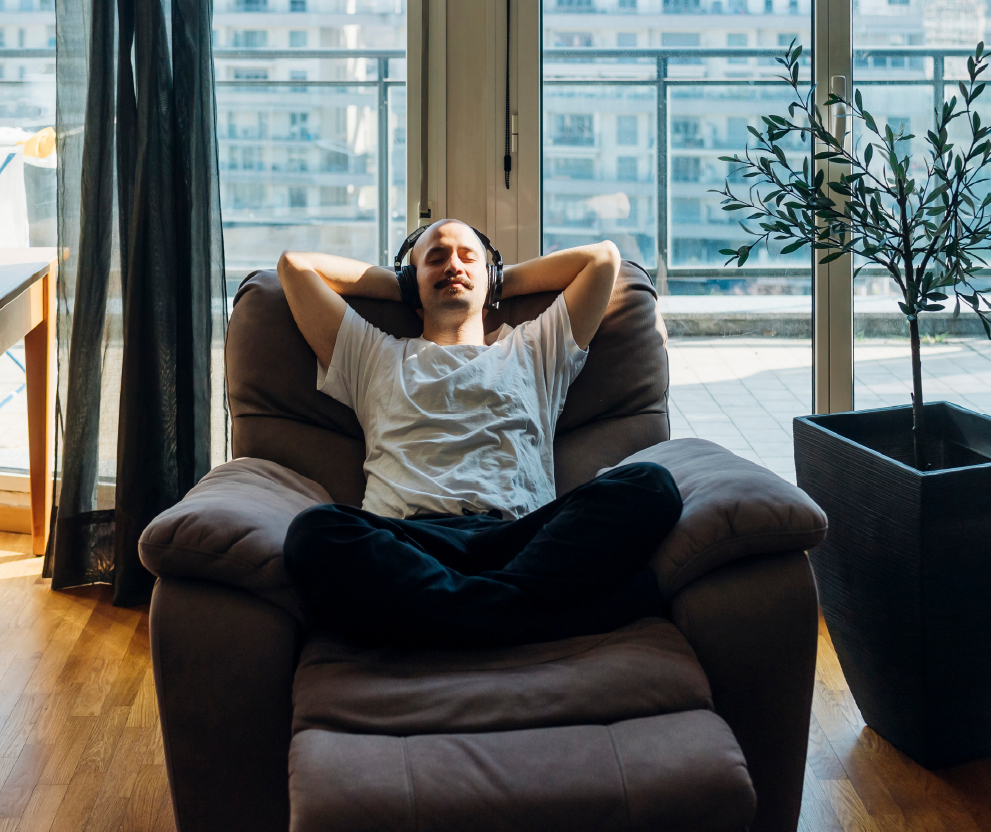 Man relaxing in new recliner