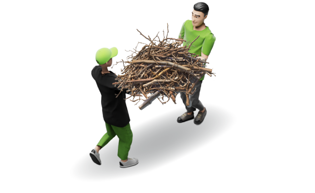 Junk haulers removing a pile of brush