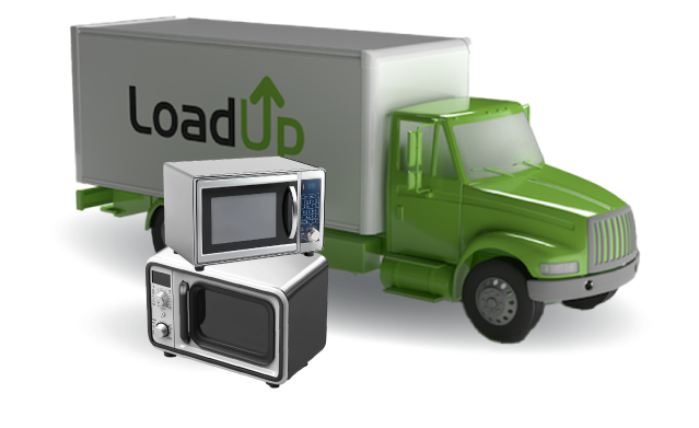 microwave and toaster oven next to truck ready for pickup