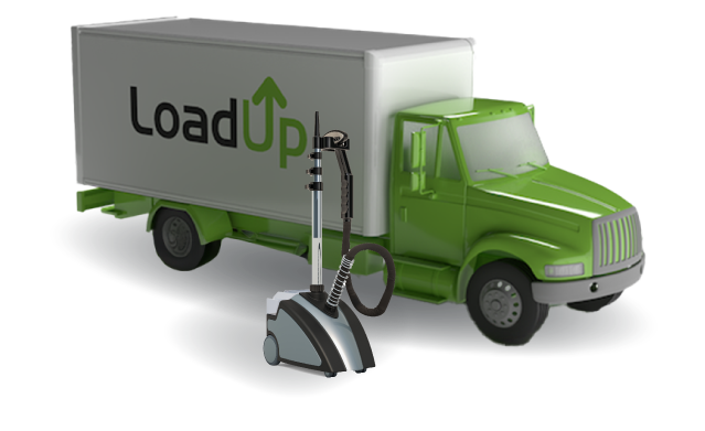 Clothes steamer next to junk removal truck for removal