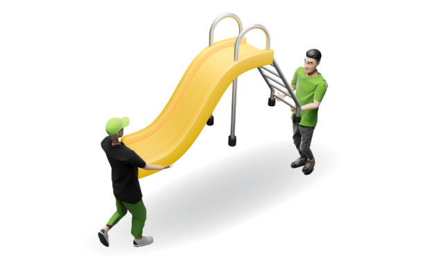 Slide removal pros carrying away old playset slide