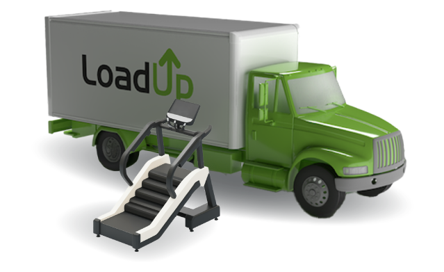 Stair climber machine next to junk removal truck for removal