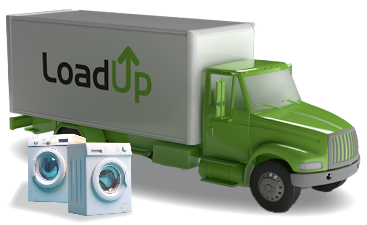 Washing machine and dryer set next to box truck