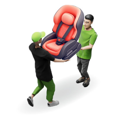 Junk removal experts carrying old car seat