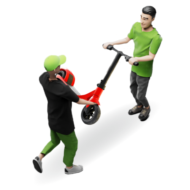 Two junk removal professionals carrying a scooter for responsible disposal