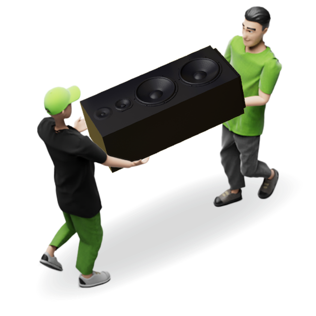 Two junk haulers carrying away an old speaker