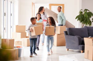 family moving moving into a new house