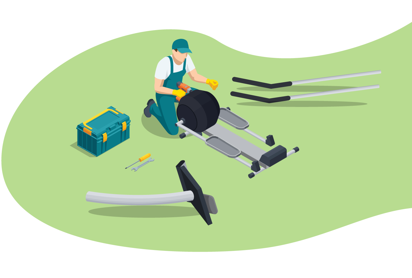 Professional handyman assembling a elliptical machine
