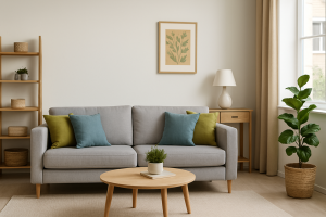 Newly renovated living with new furniture, fresh paint, and new floors