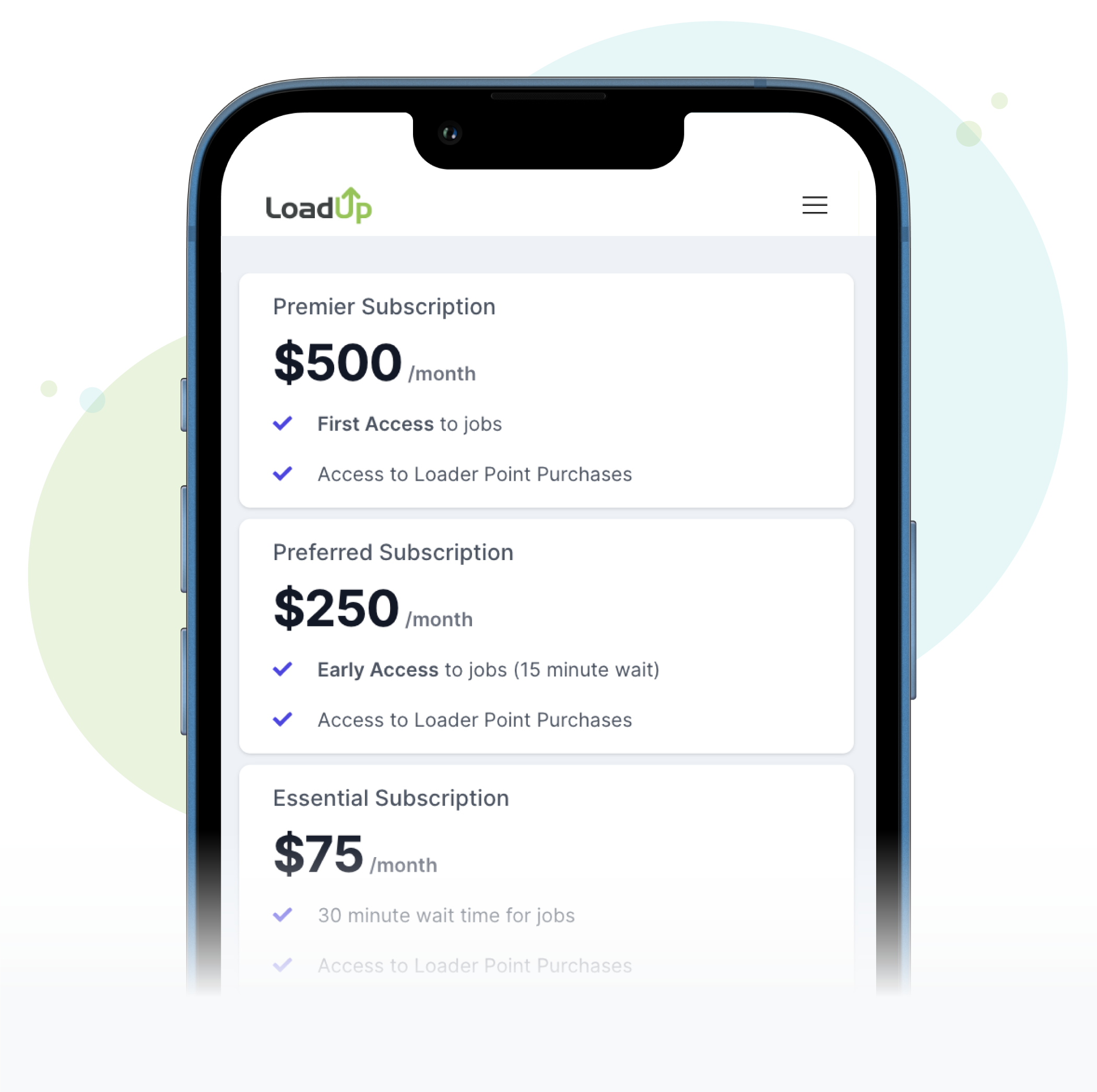 Choose a subscription plan on your Loader app